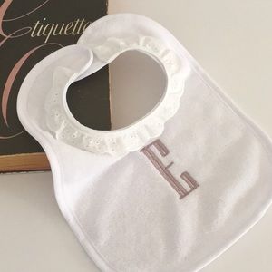 Classic Personalized White Embroidered Bib Initial E Brand New Baby Gift